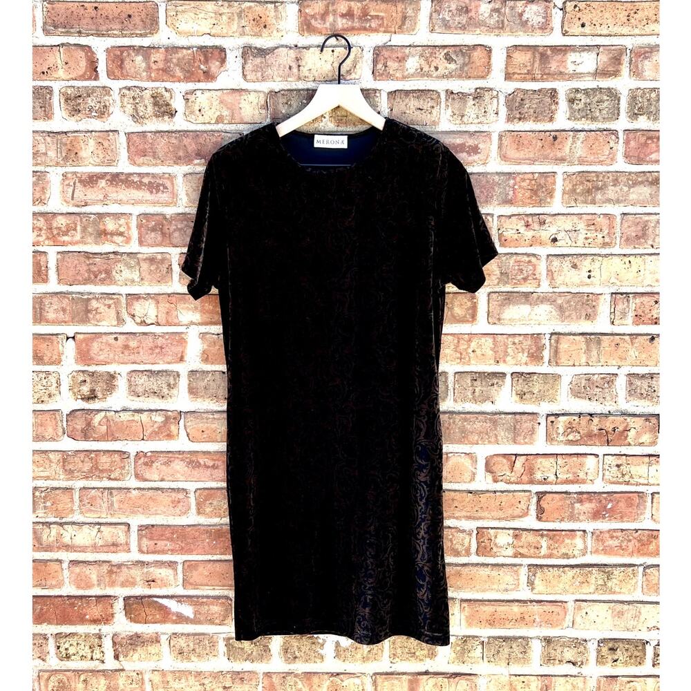 Vintage Black Damask Velour Mini Dress